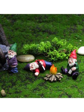 Set of 4 Funny Garden Gnome Statues - Outdoor Decor for Patio, Lawn & Yard
